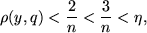 \begin{displaymath}\rho (y,q) < \frac 2n < \frac 3n < \eta,\end{displaymath}